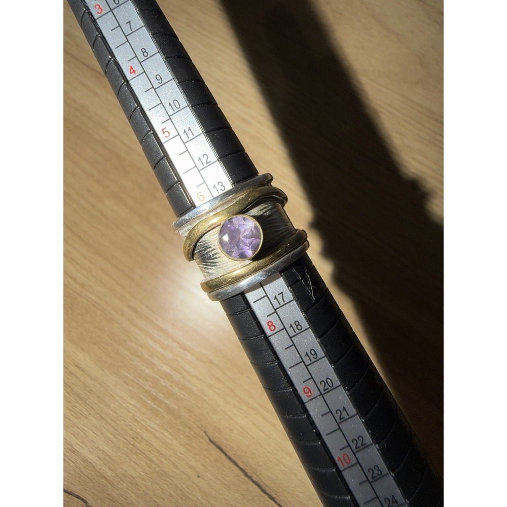 925 Sterling Silver Spinner Ring Amethyst Ring‎ Handmade Band Ring VTG Sz 6.5